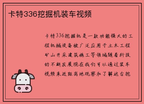 卡特336挖掘机装车视频